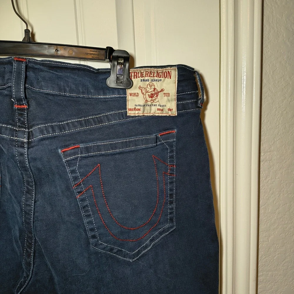 True Religion Geno Relaxed Slim Mens Jeans Blue Red Stitch 42x31 Indigo Denim